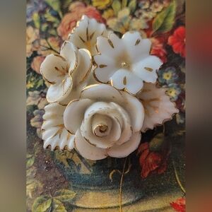 Vintage Porcelain Floral Brooch ~ Japan ~ Flaws ~ SEE PHOTOS!